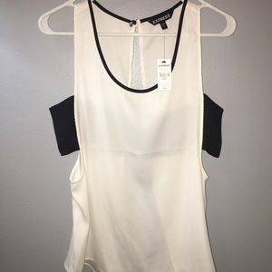White and black open back tank top